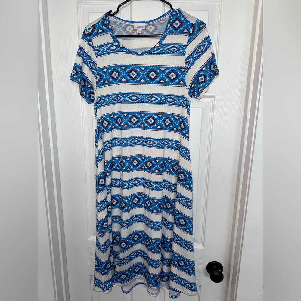 LuLaRoe Blue and White Geometric Dress